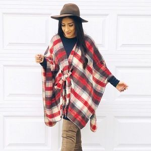 Plaid flannel poncho